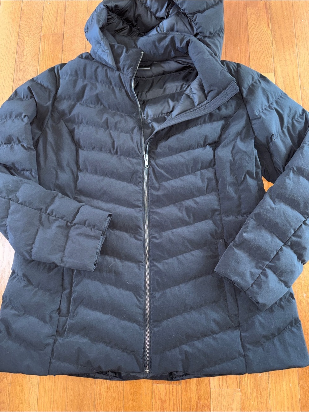 32 Degrees Heat Black Puffer Coat Size Large Hooded Jacket - Picture 3 of 6